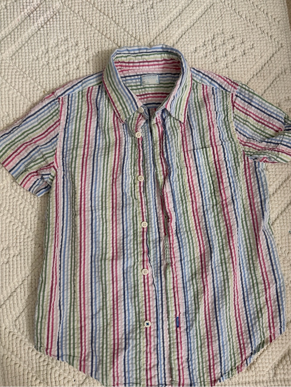 Crewcuts Striped Short-Sleeve Button-Up Shirt in Pastel Multi